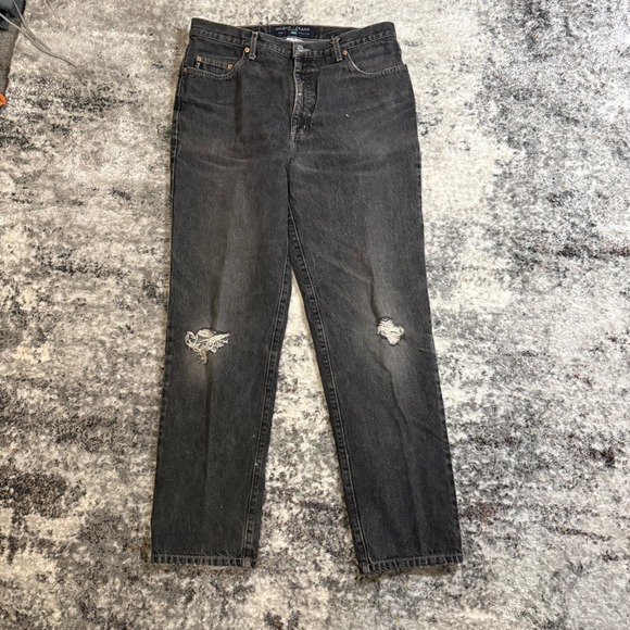 Guess Jeans Mens 36x32 Classic Fit Straight Leg Black Denim Distressed - Picture 4 of 8